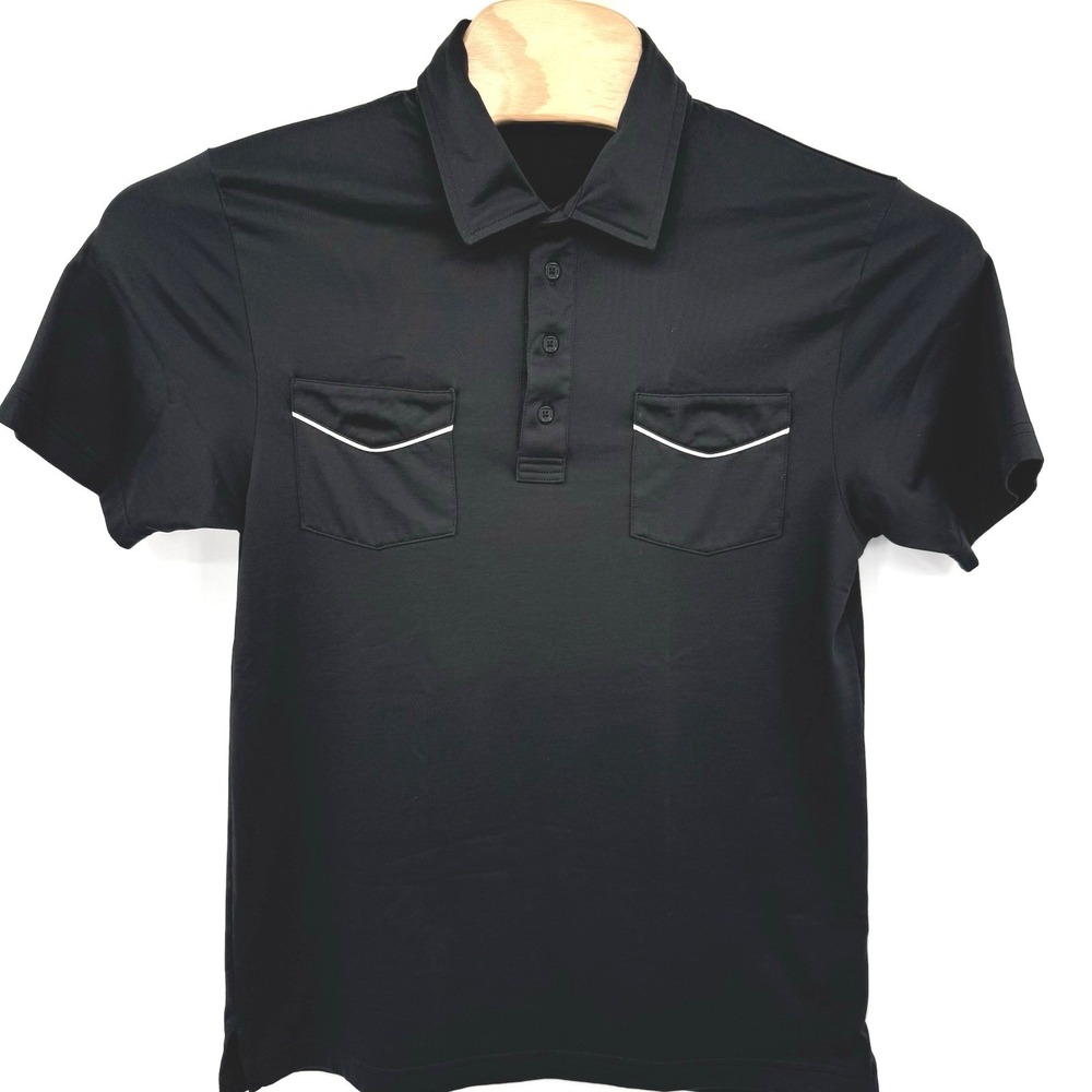 TravisMathew Polo Shirt Men M Black Double Pocket Golf Short Sleeve Pickleball